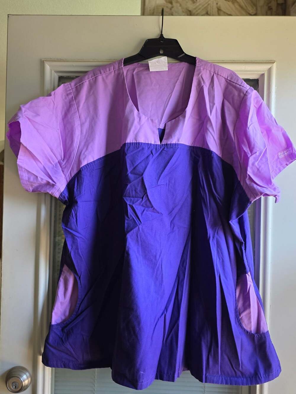 Butter-Soft Scrubs By UA Scrub Top Shirt Size 3X Two Tone Purple Color Block
